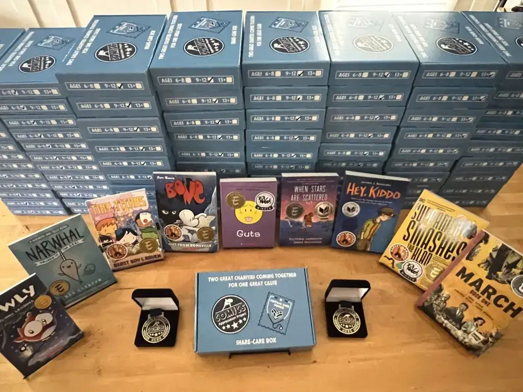 boxes of comic books and graphic novels